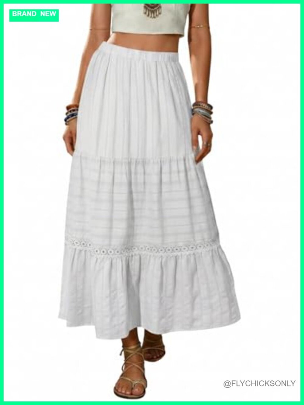 Womens Boho Tiered High Waisted Cotton Long Flowy Skirt